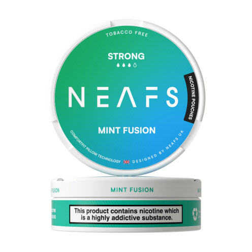 A stacked can of Neaf Nicotine pouches ( Mint Fusion Strong )