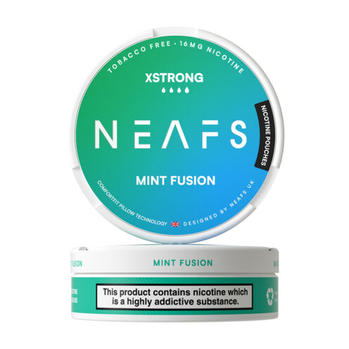 A stacked can of Neaf Nicotine pouches ( Mint Fusion X-Strong )